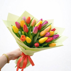 Арт. 0741. Тюльпаны 25шт яркие, оформление